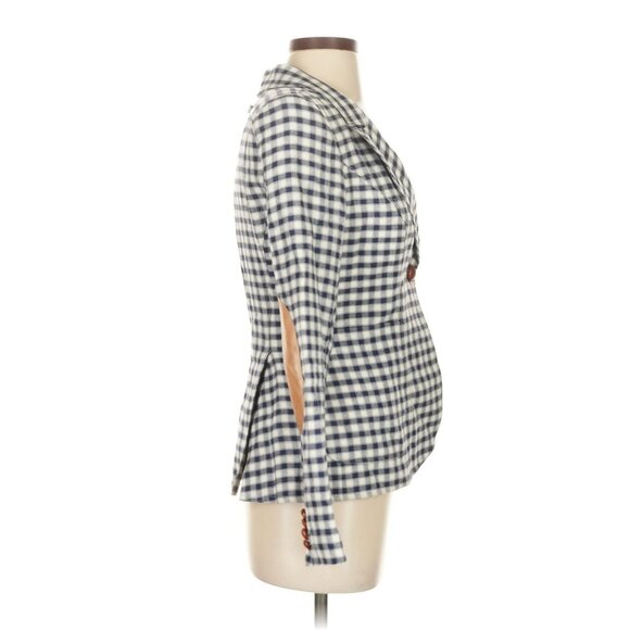 Smythe Plaid Brown Leather Linen Blazer 2 - Picture 3 of 10